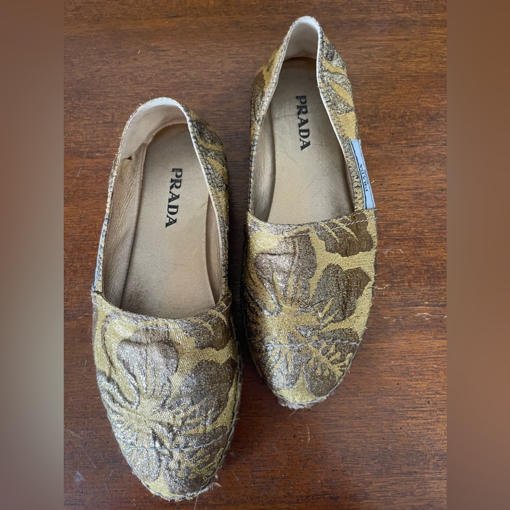 Prada yellow and gold espadrilles